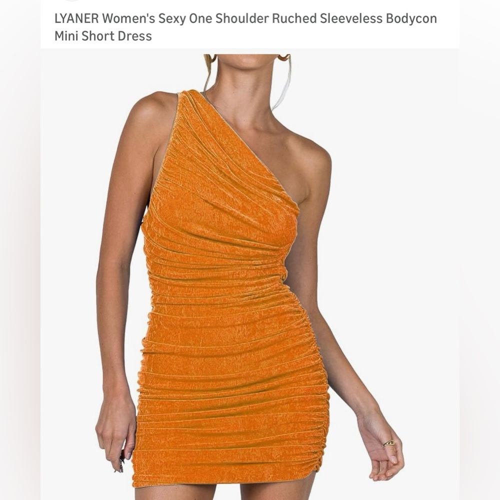 Lyaner One Shoulder Ruched Sleeveless Bodycon
Mini Short Dress, Size M
